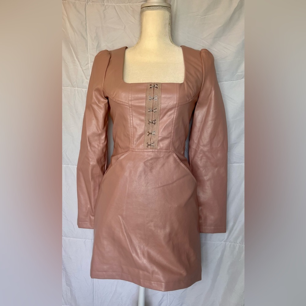 Pink Faux Leather Mini Dress